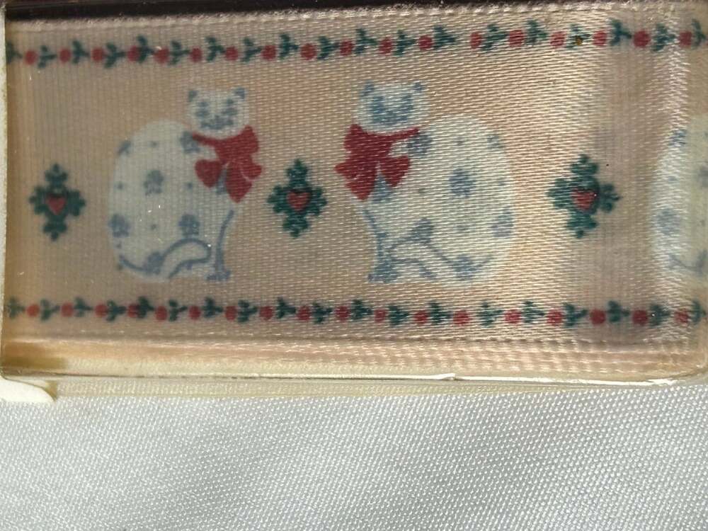 VTG Lillian August Country Kitty Cat kitschy ribbon 7/8” wide NOS
